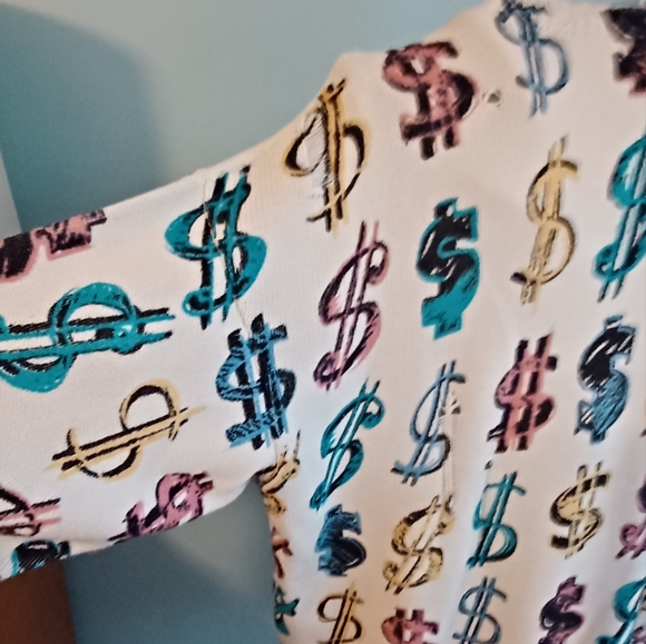 EUC R13 Distressed Cotton Dollar Sign Motif Long Sleeve Sweater - Picture 4 of 7